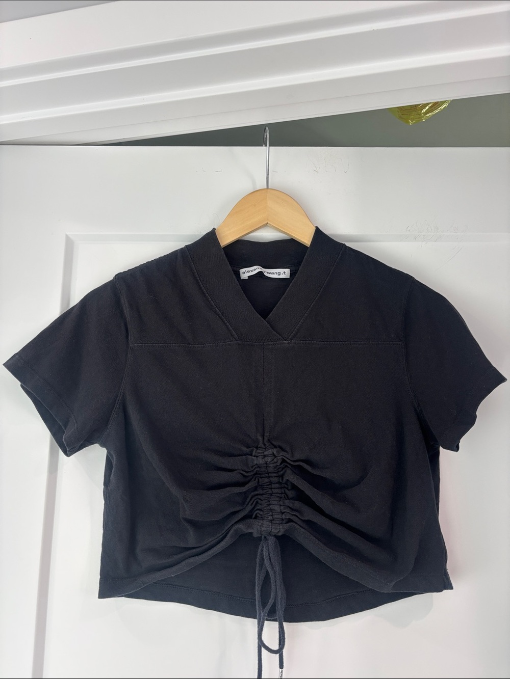Alexander Wang Black V-Neck Ruched Drawstring Crop Top